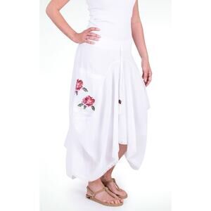White by Nature Women 100% Cotton Asymmetric Embroidered Pocket Skirt Size S